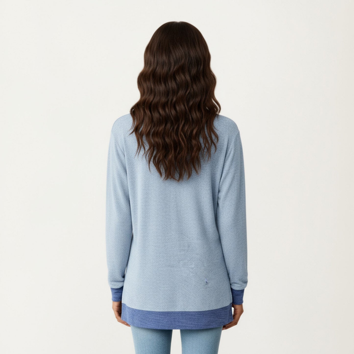 Anna-Kaci Women's Long Sleeve V-Neck Top with Contrast Crochet Trim and Relaxed Hem