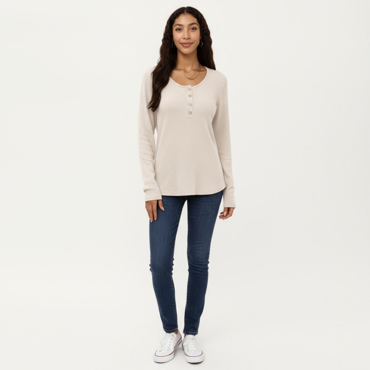 Anna-Kaci Women's Long Sleeve Button-Front Scoop Neck Top with Textured Knit Design