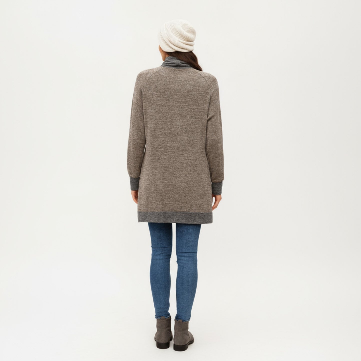 Anna-Kaci Women's Long Sleeve Cowl Neck Top with Contrast Cuffs and Hem