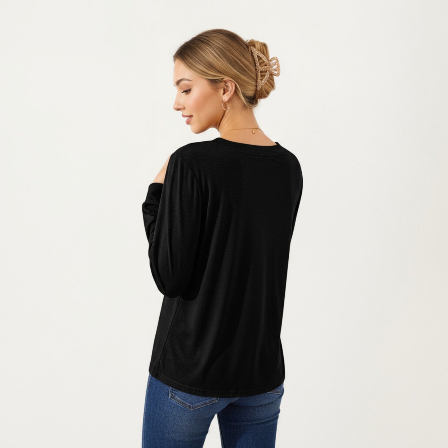 Anna-Kaci Women's Long Sleeve Square Neck Top with Front Pleat Detailing and Relaxed Fit