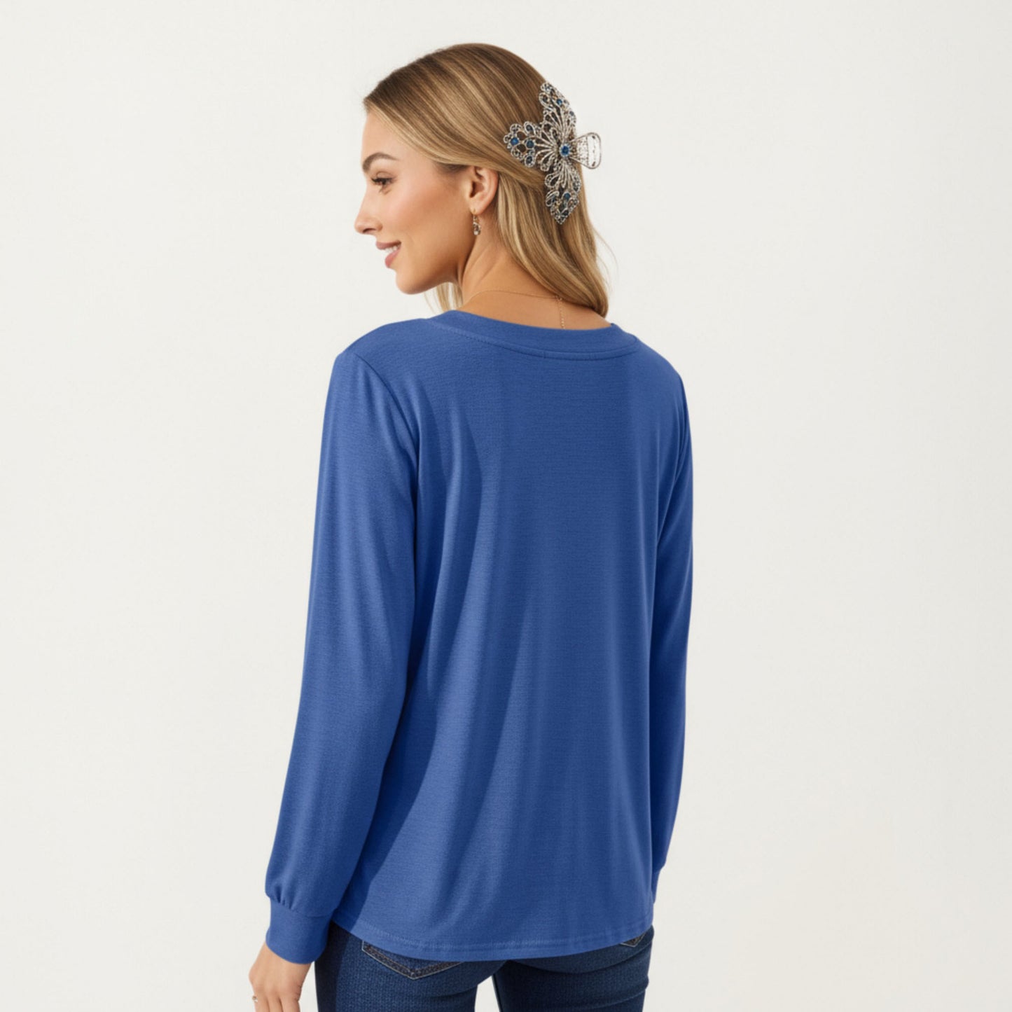Anna-Kaci Women's Long Sleeve Square Neck Top with Front Pleat Detailing and Relaxed Fit
