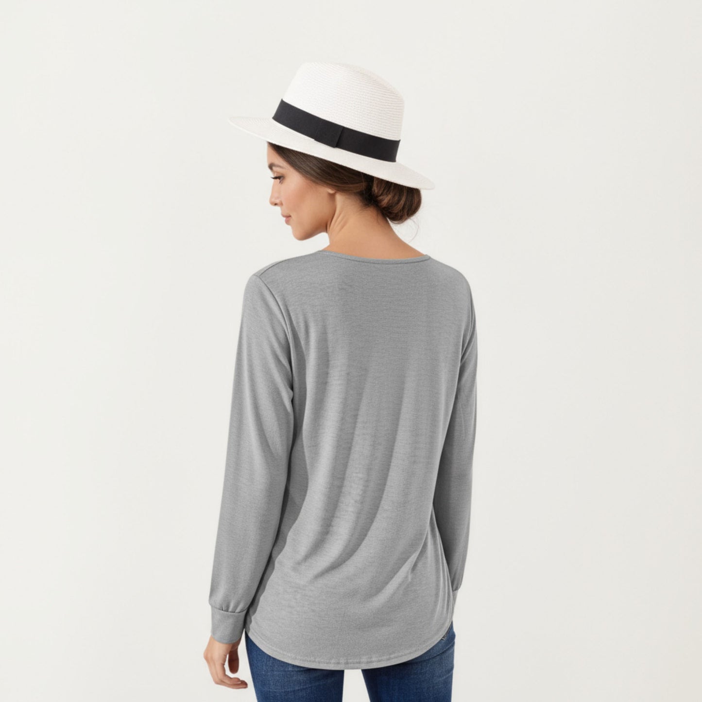 Anna-Kaci Women's Long Sleeve Square Neck Top with Front Pleat Detailing and Relaxed Fit