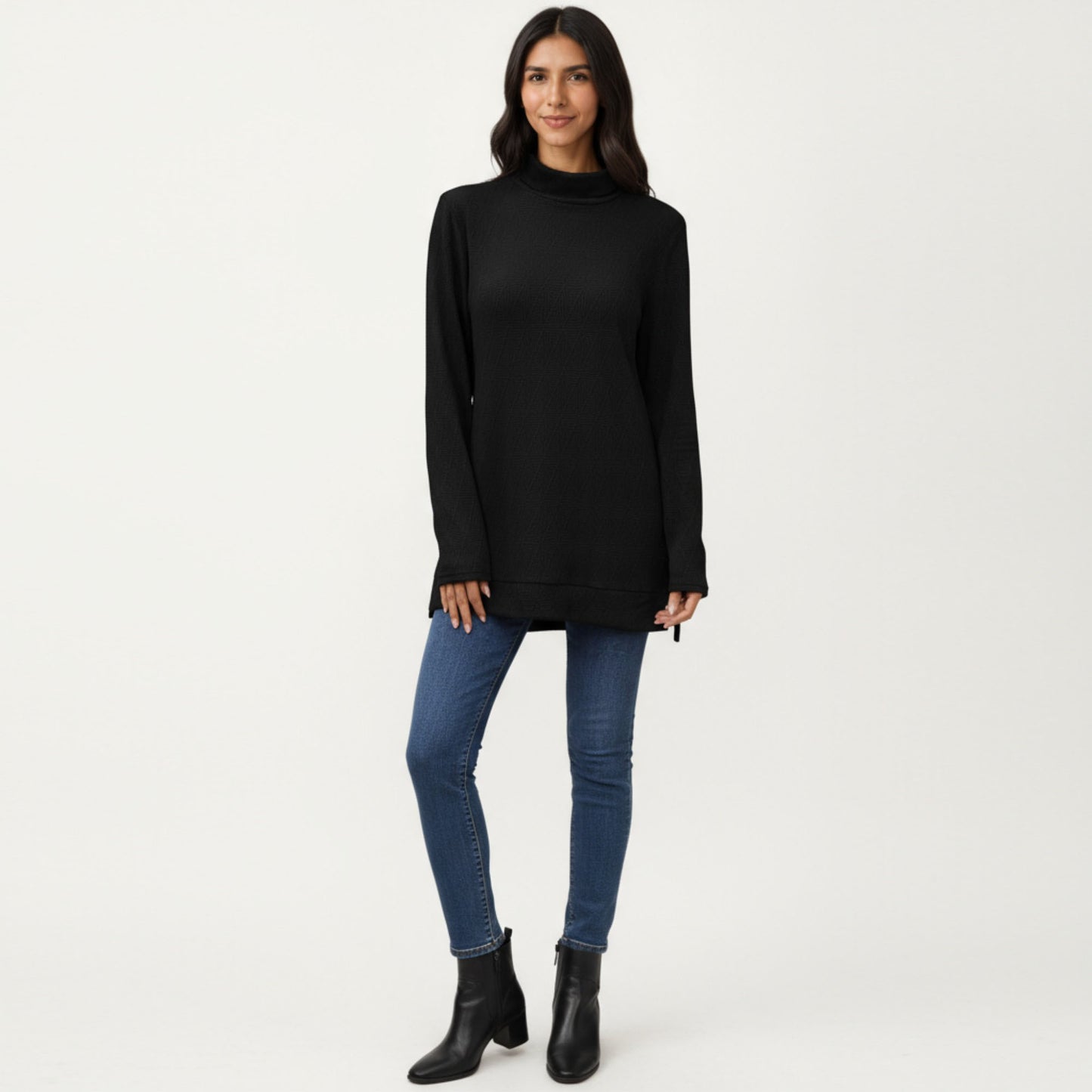 Anna-Kaci Women's Long Sleeve Collared Knit Top with Subtle Textured Pattern and Relaxed Fit