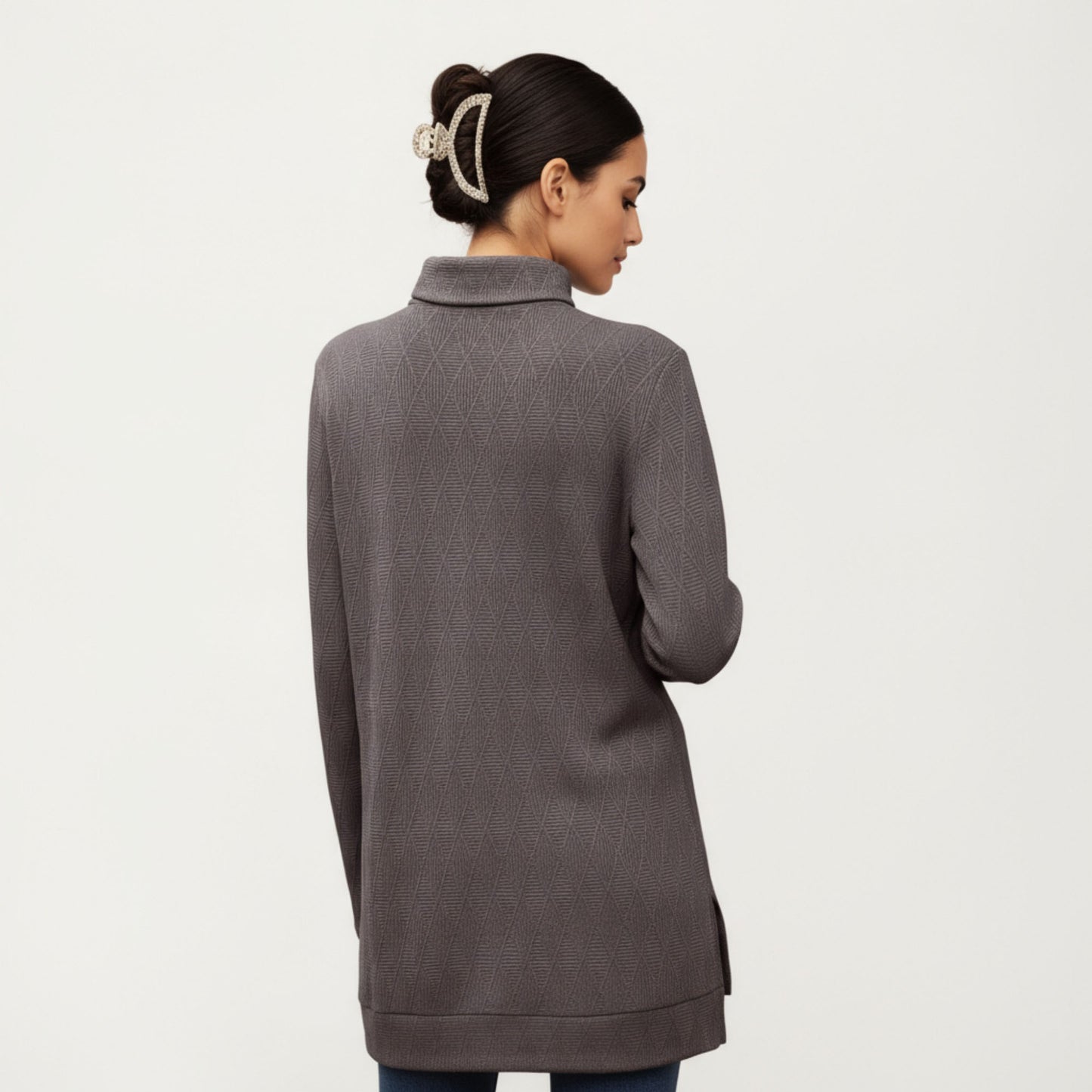 Anna-Kaci Women's Long Sleeve Collared Knit Top with Subtle Textured Pattern and Relaxed Fit