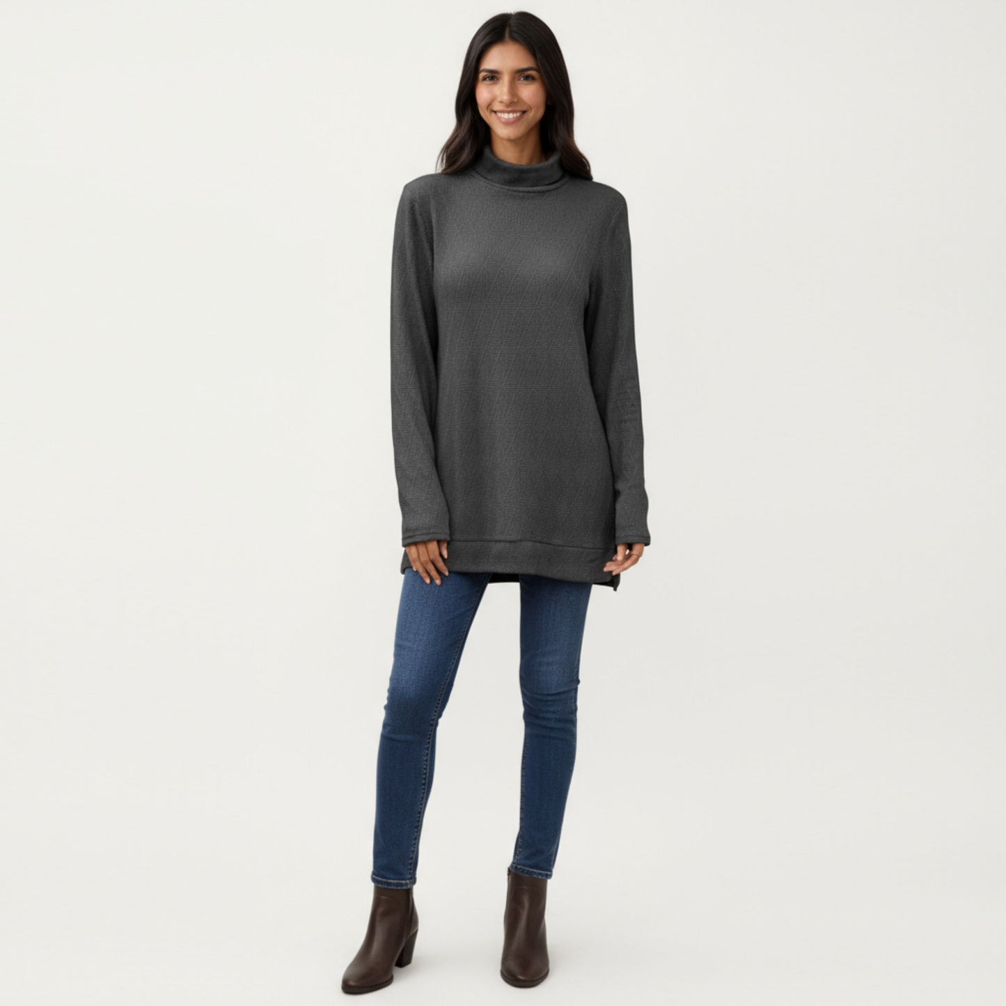 Anna-Kaci Women's Long Sleeve Collared Knit Top with Subtle Textured Pattern and Relaxed Fit