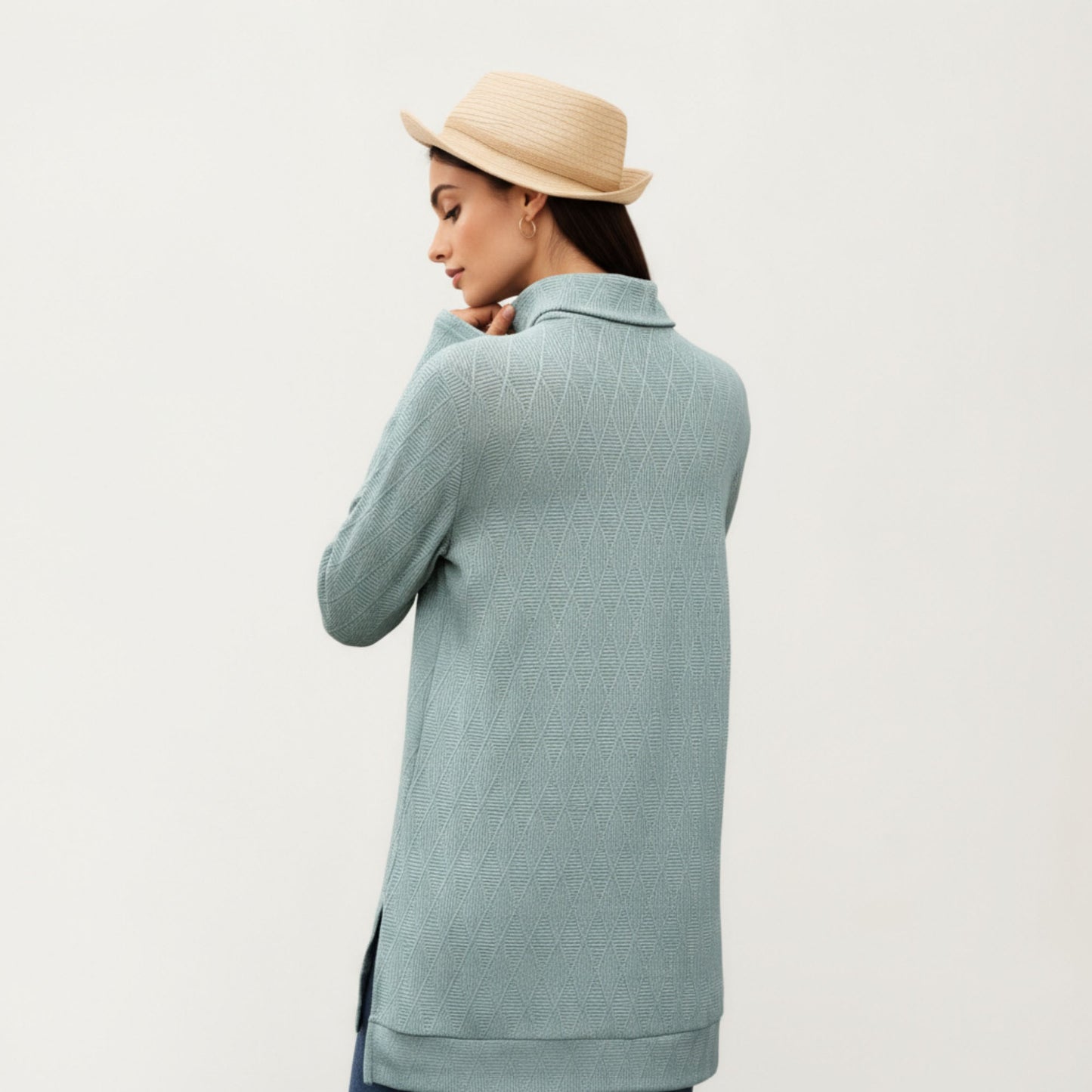 Anna-Kaci Women's Long Sleeve Collared Knit Top with Subtle Textured Pattern and Relaxed Fit