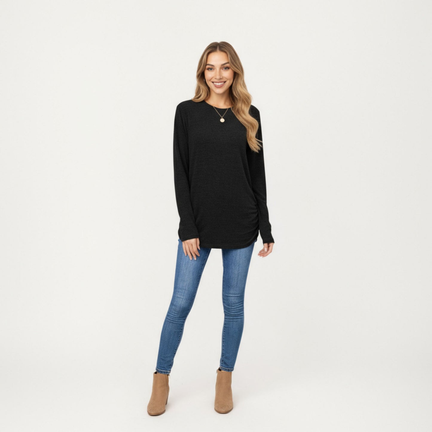 Anna-Kaci Women's Long Sleeve Crew Neck Top with Relaxed Fit and Soft Knit Fabric