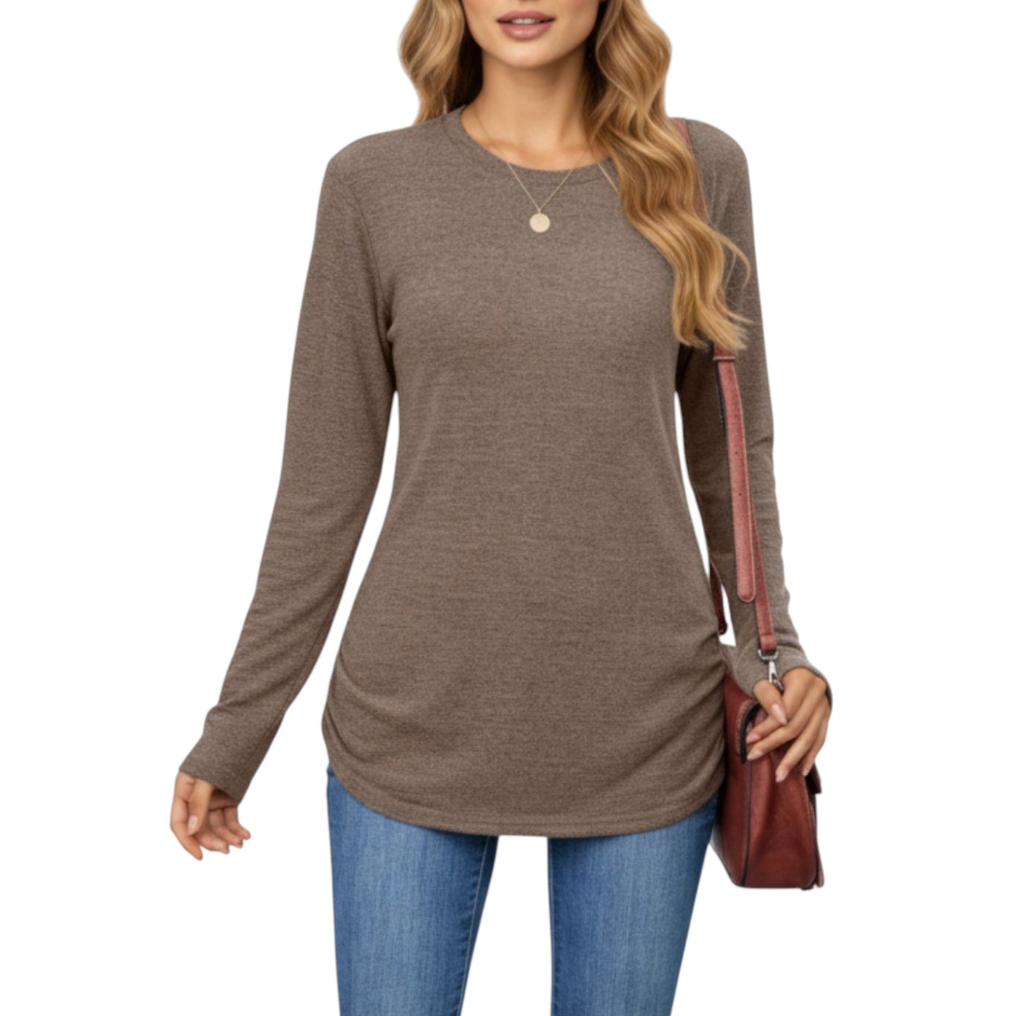 Anna-Kaci Women's Long Sleeve Crew Neck Top with Relaxed Fit and Soft Knit Fabric