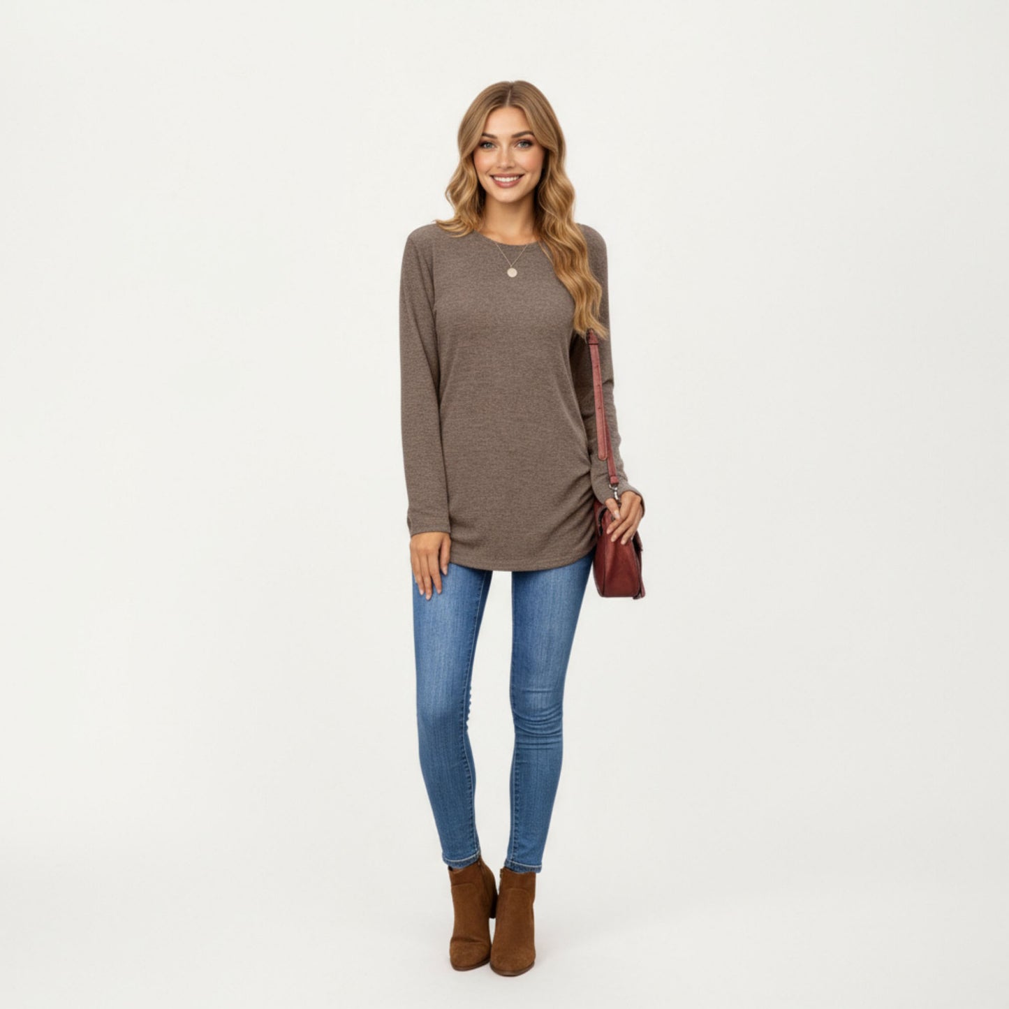 Anna-Kaci Women's Long Sleeve Crew Neck Top with Relaxed Fit and Soft Knit Fabric
