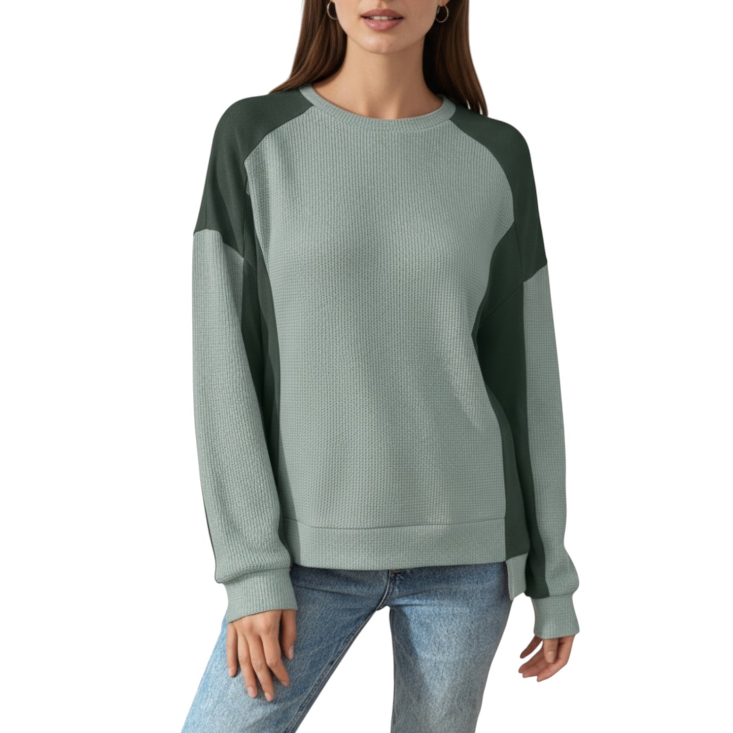 Anna-Kaci Women's Long Sleeve Colorblock Pullover Top with Crew Neck and Relaxed Fit