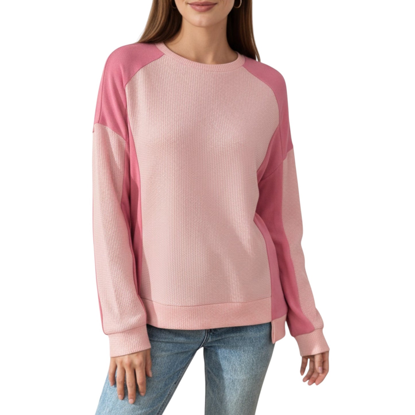 Anna-Kaci Women's Long Sleeve Colorblock Pullover Top with Crew Neck and Relaxed Fit