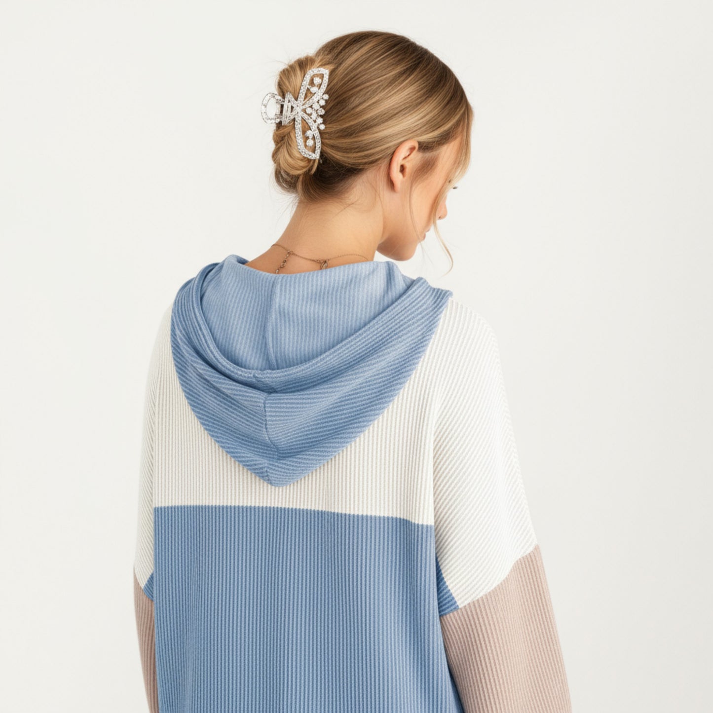 Anna-Kaci Women's Long Sleeve Color Block Knit Hoodie with Drawstring and Relaxed Fit