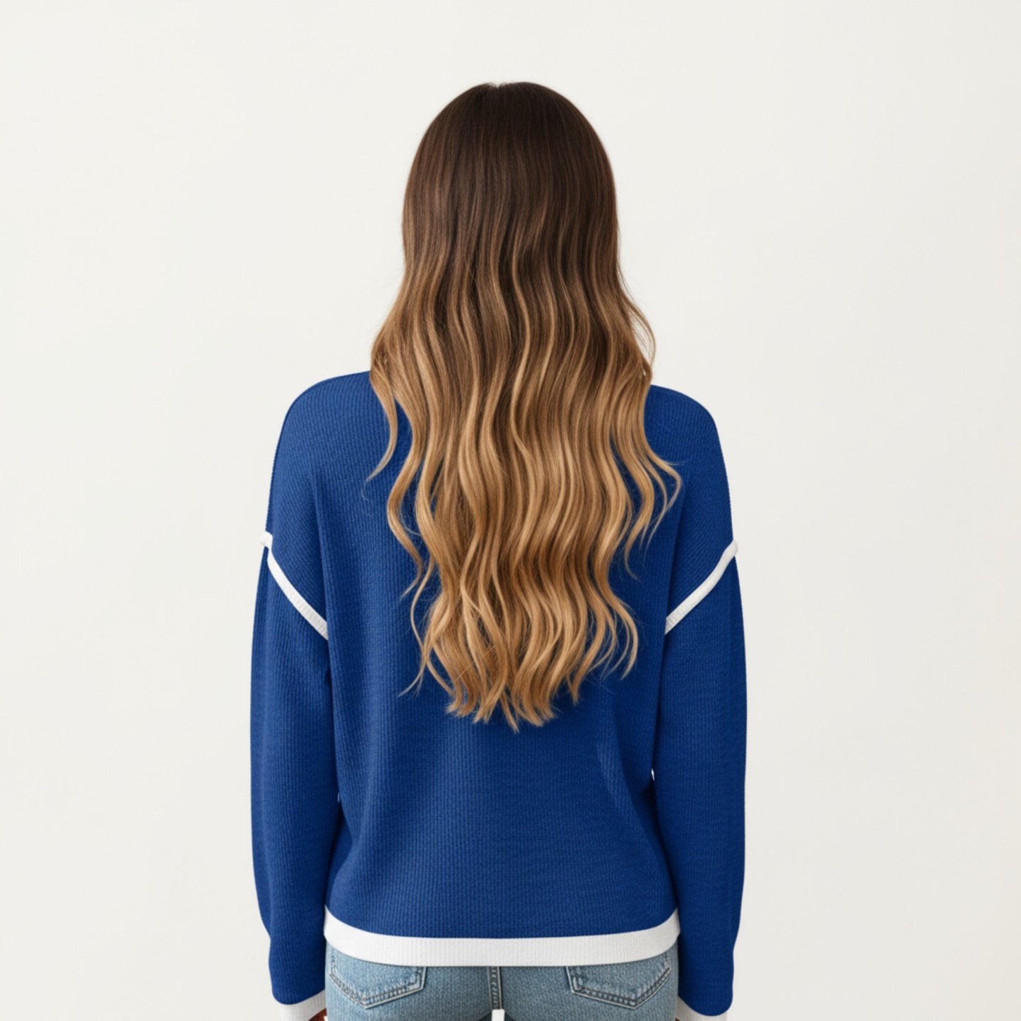 Anna-Kaci Women's Long Sleeve Knit Top with Contrast Trim and Relaxed Fit