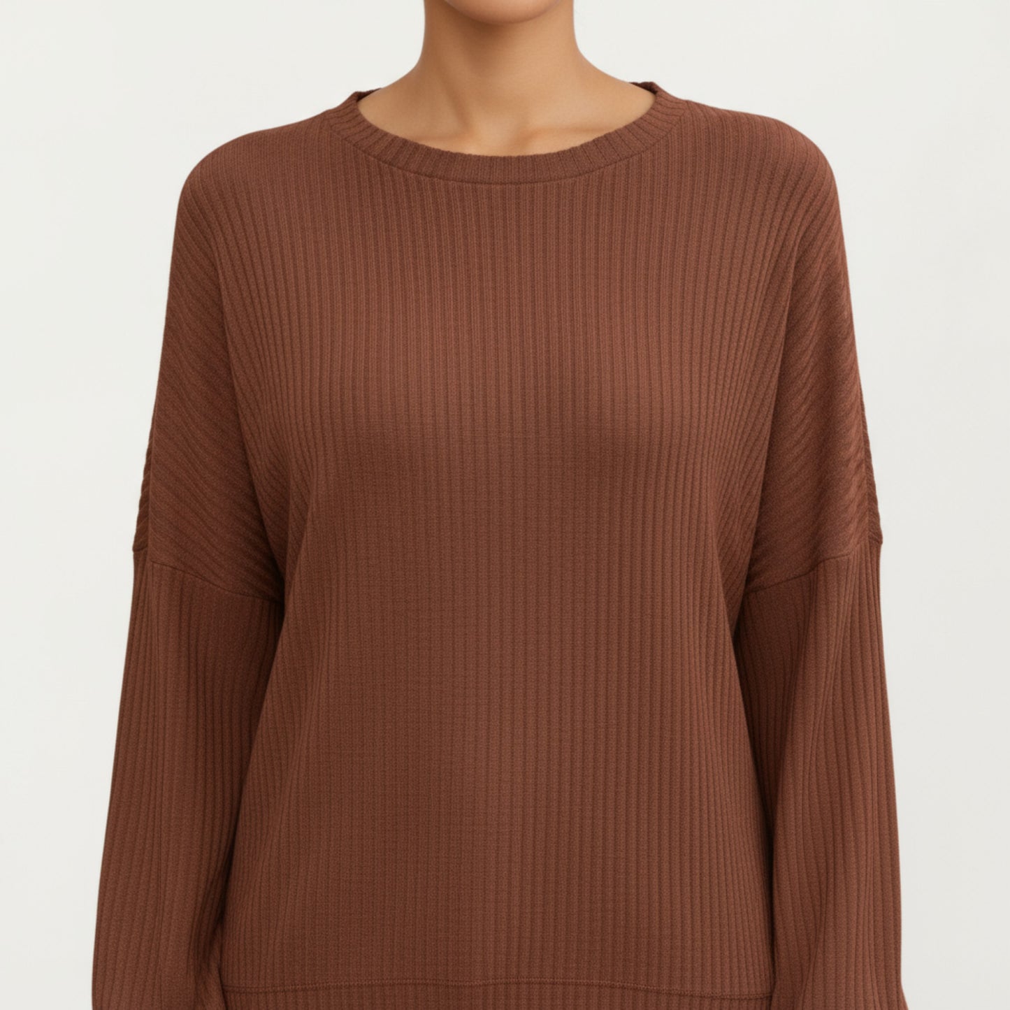 Anna-Kaci Women's Long Sleeve Ribbed Knit Top with Subtle Ruffle Cuff Detail