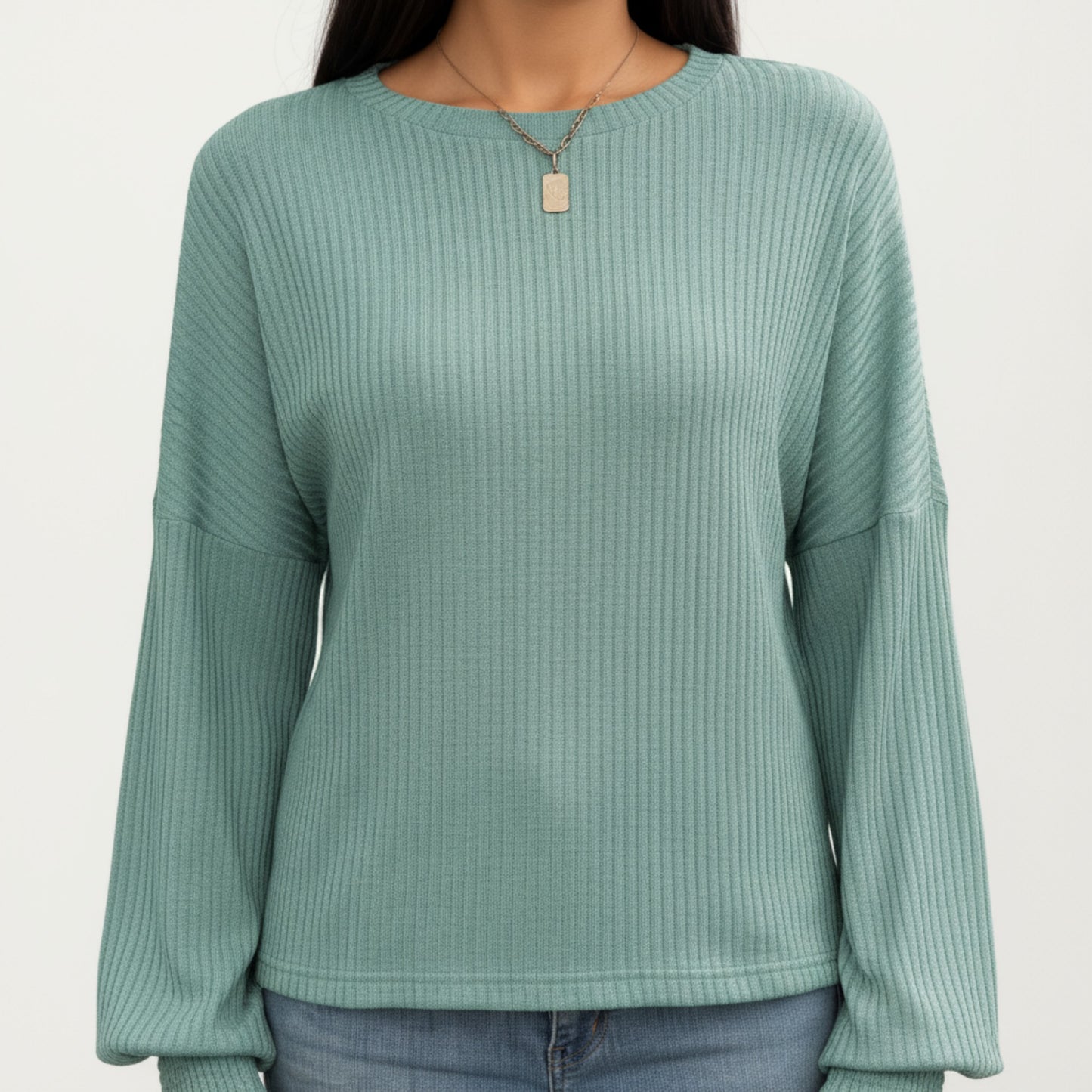 Anna-Kaci Women's Long Sleeve Ribbed Knit Top with Subtle Ruffle Cuff Detail