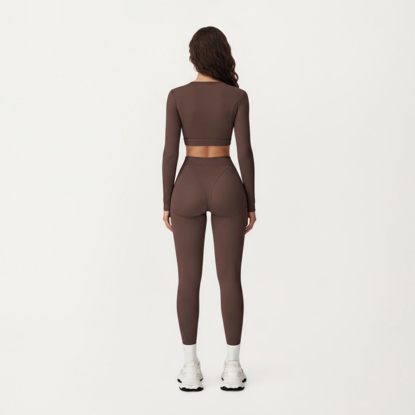 Anna-Kaci Active Women's Ribbed Cropped Long-Sleeve Top with Square Neckline and Contour Seaming
