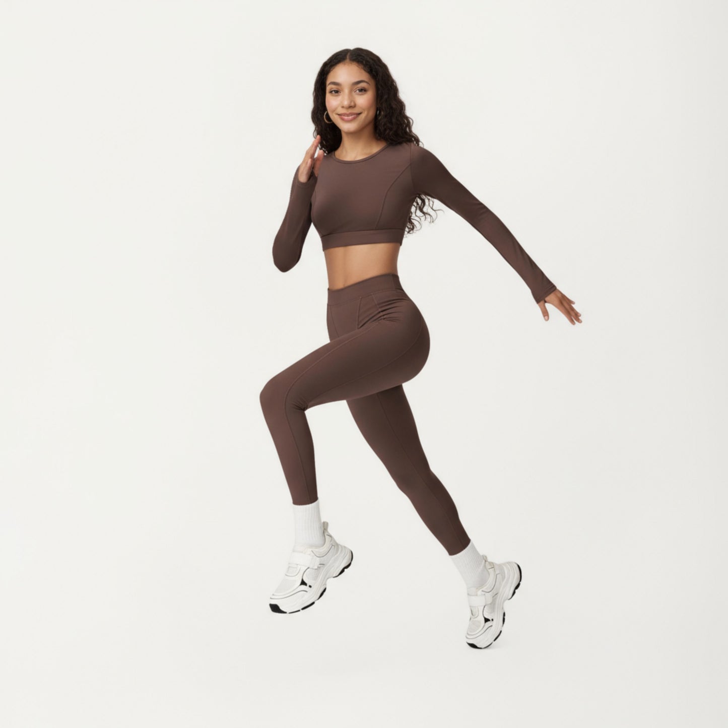 Anna-Kaci Active Women's Ribbed Cropped Long-Sleeve Top with Square Neckline and Contour Seaming