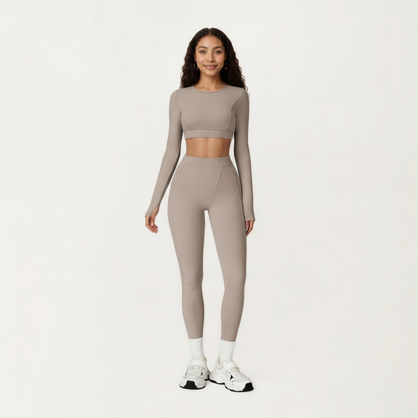 Anna-Kaci Active Women's Ribbed Cropped Long-Sleeve Top with Square Neckline and Contour Seaming