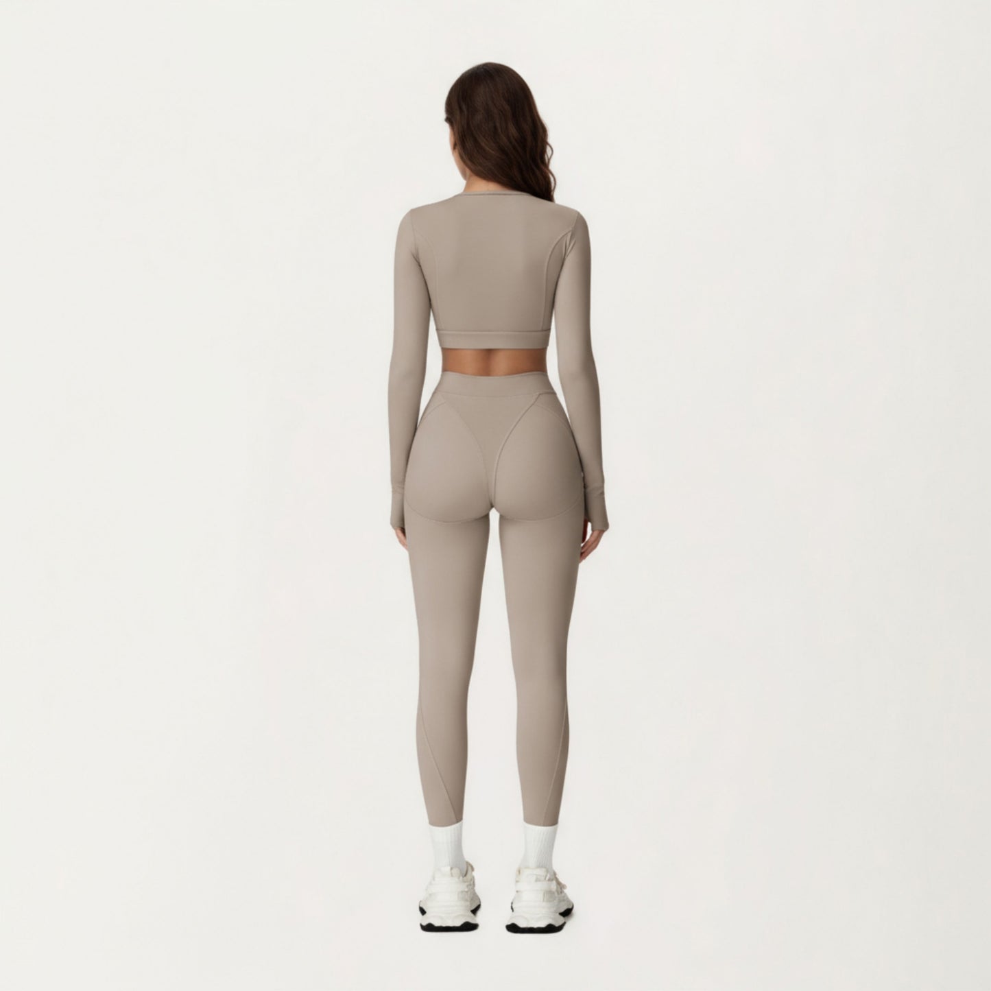 Anna-Kaci Active Women's Ribbed Cropped Long-Sleeve Top with Square Neckline and Contour Seaming