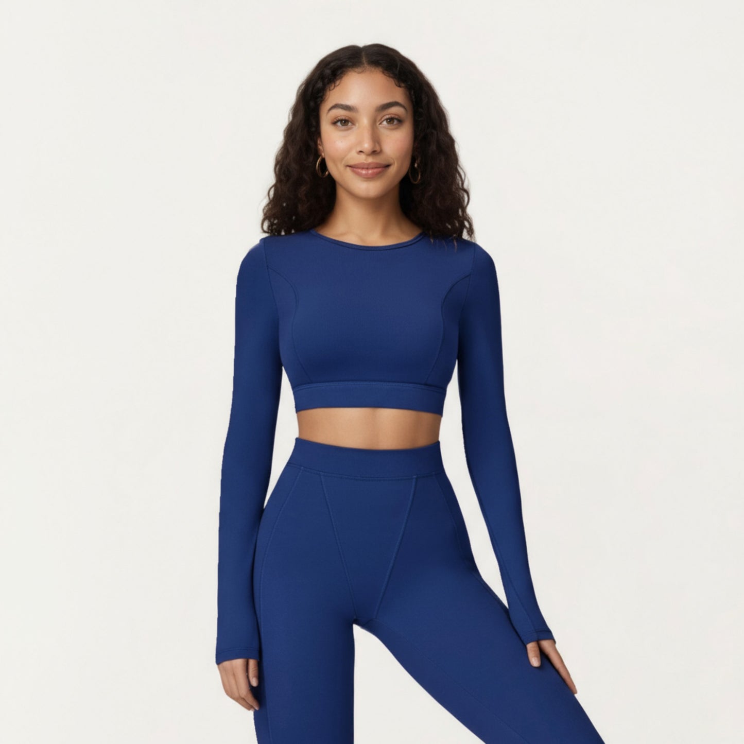Anna-Kaci Active Women's Ribbed Cropped Long-Sleeve Top with Square Neckline and Contour Seaming