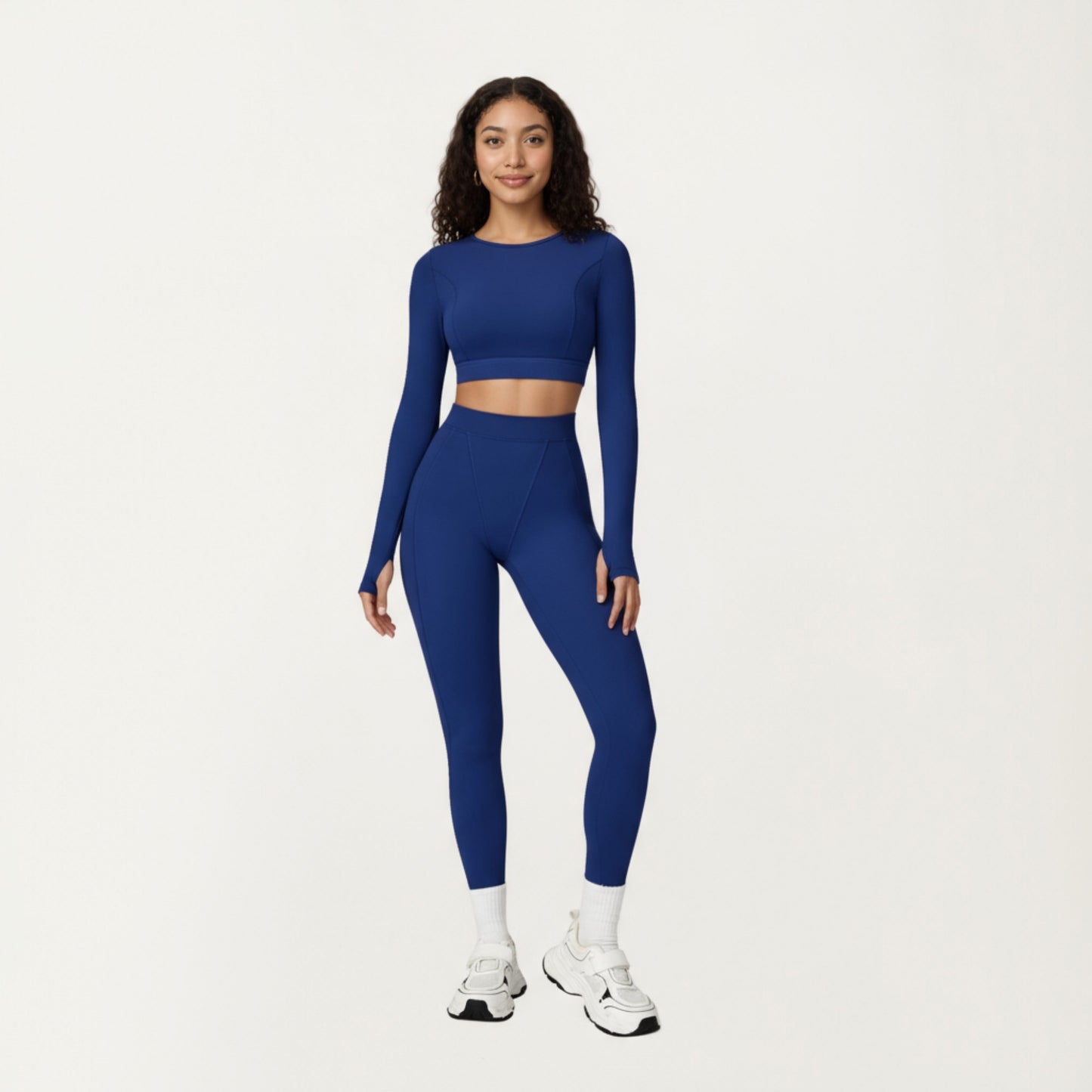 Anna-Kaci Active Women's Ribbed Cropped Long-Sleeve Top with Square Neckline and Contour Seaming