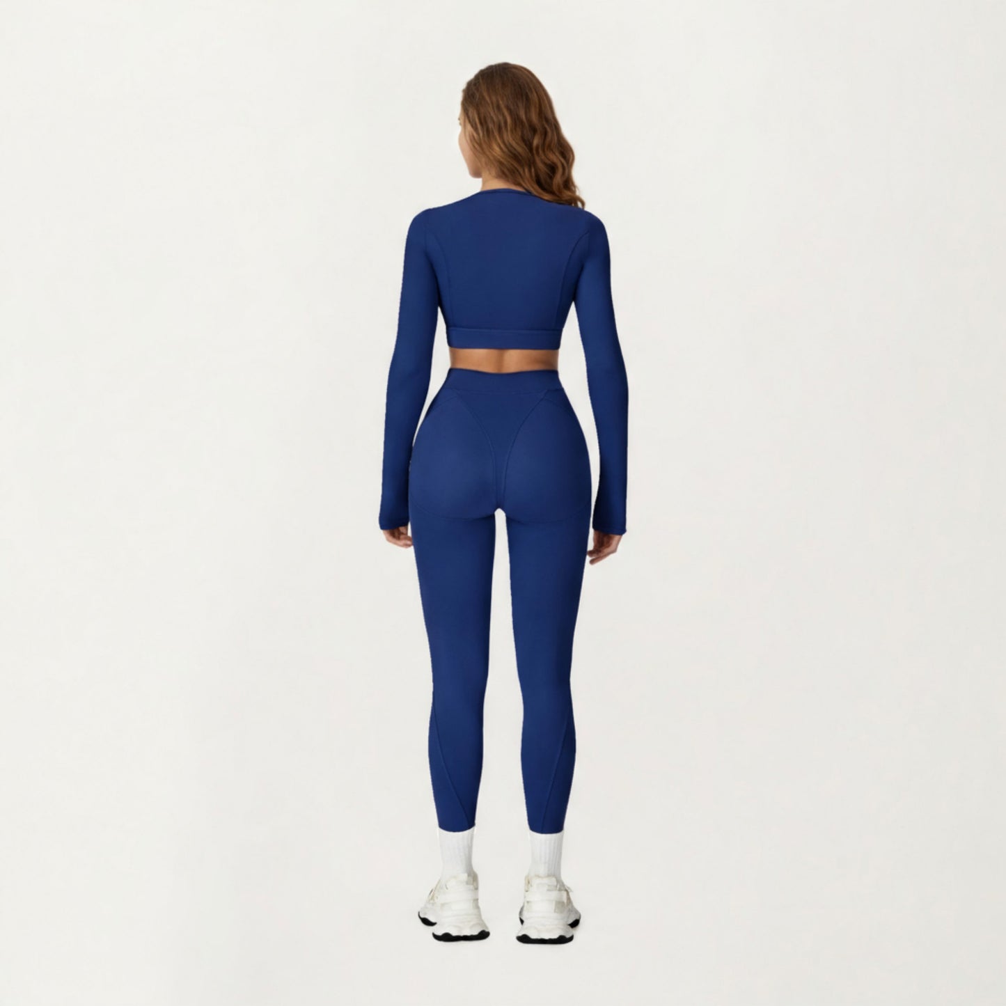 Anna-Kaci Active Women's Ribbed Cropped Long-Sleeve Top with Square Neckline and Contour Seaming