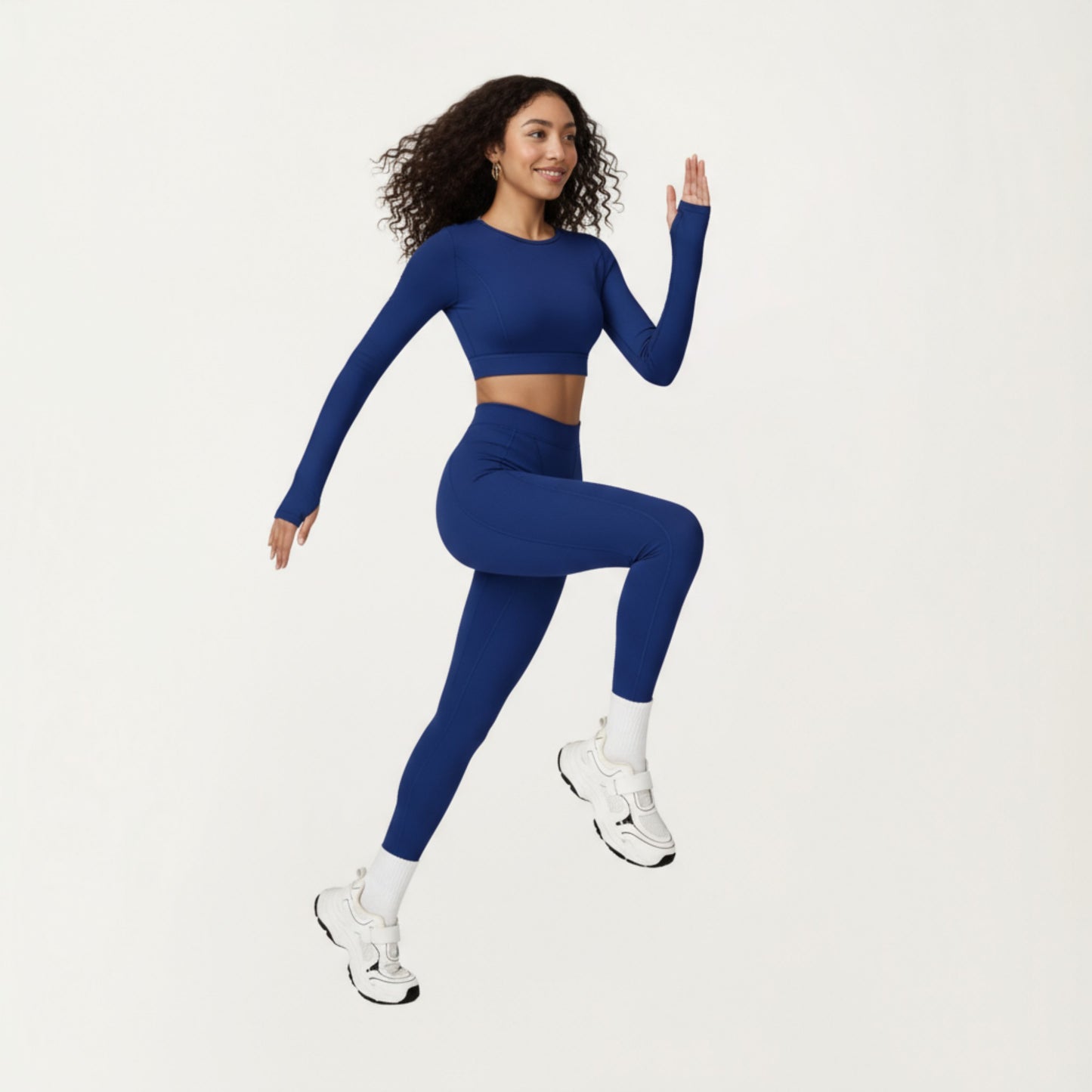 Anna-Kaci Active Women's Ribbed Cropped Long-Sleeve Top with Square Neckline and Contour Seaming