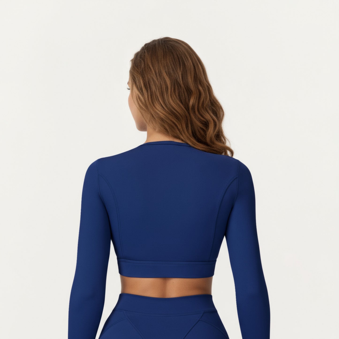 Anna-Kaci Active Women's Ribbed Cropped Long-Sleeve Top with Square Neckline and Contour Seaming
