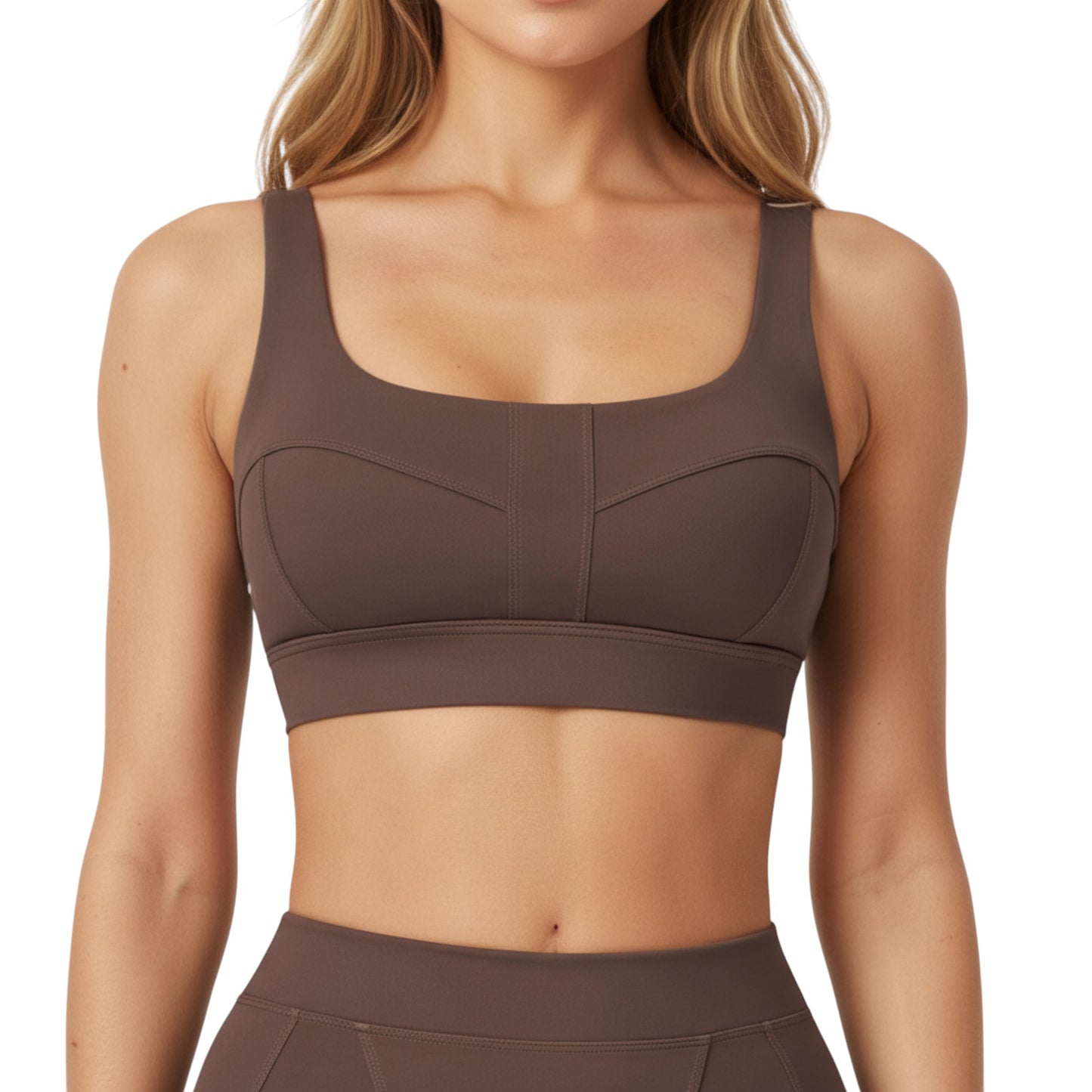 Anna-Kaci Active Women's Square Neck Sports Bra with Contour Seam Design and Wide Supportive Straps