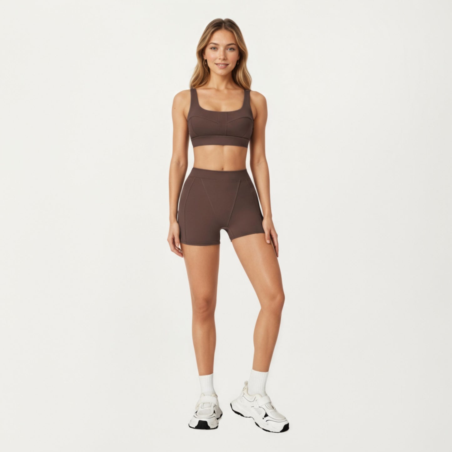 Anna-Kaci Active Women's Square Neck Sports Bra with Contour Seam Design and Wide Supportive Straps