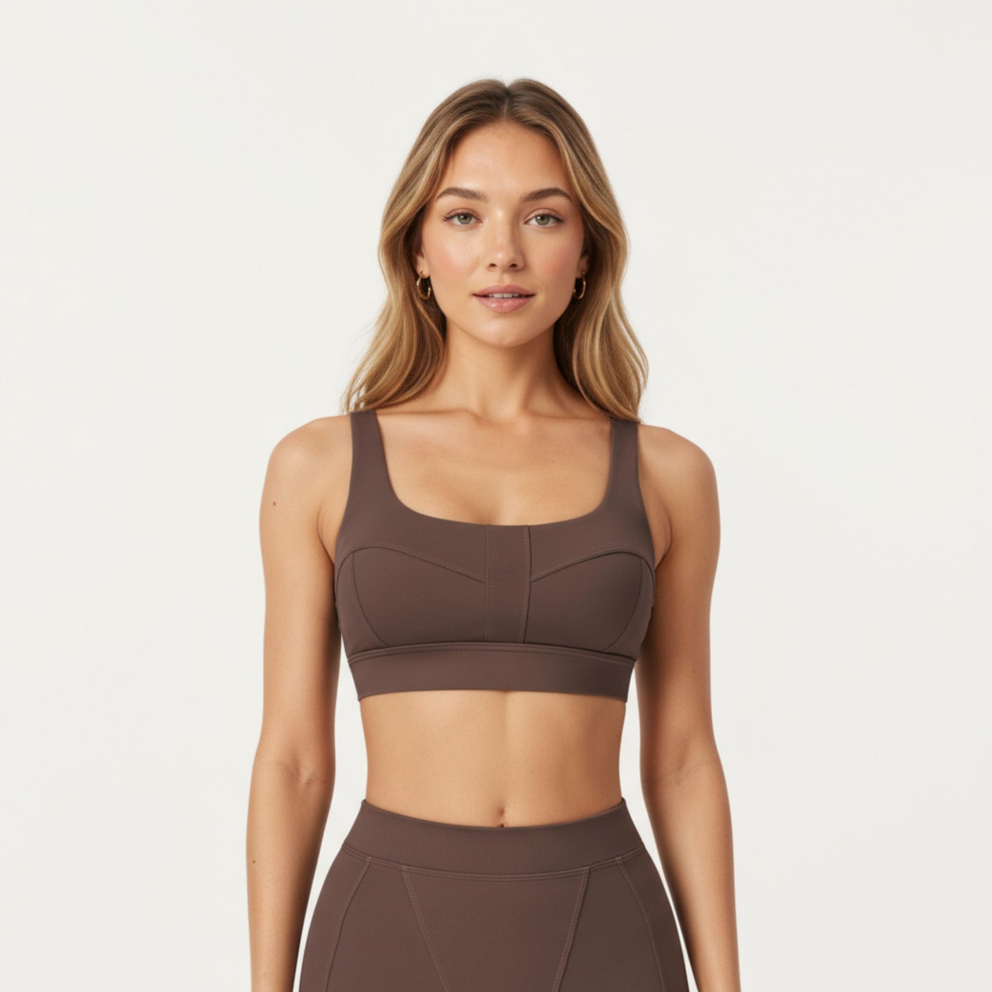 Anna-Kaci Active Women's Square Neck Sports Bra with Contour Seam Design and Wide Supportive Straps