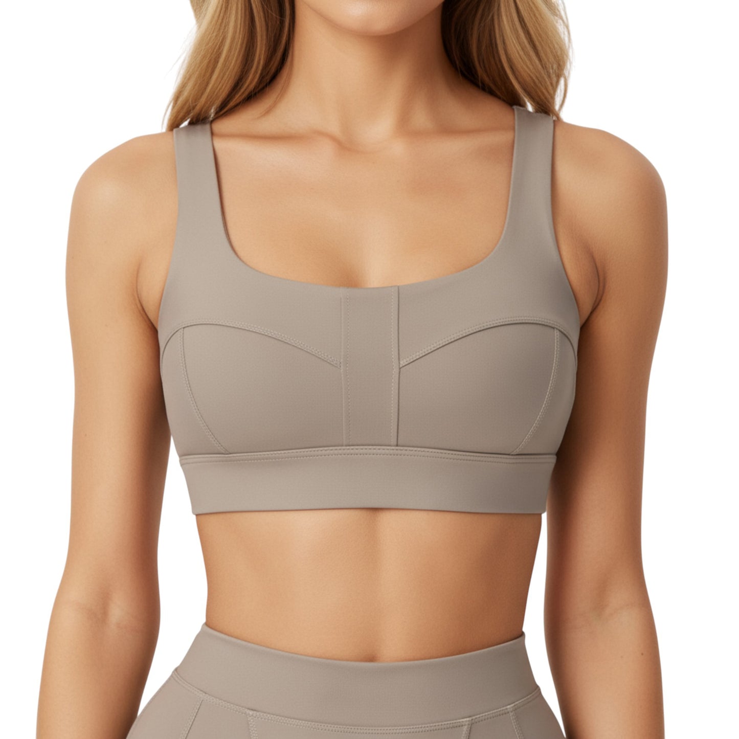 Anna-Kaci Active Women's Square Neck Sports Bra with Contour Seam Design and Wide Supportive Straps