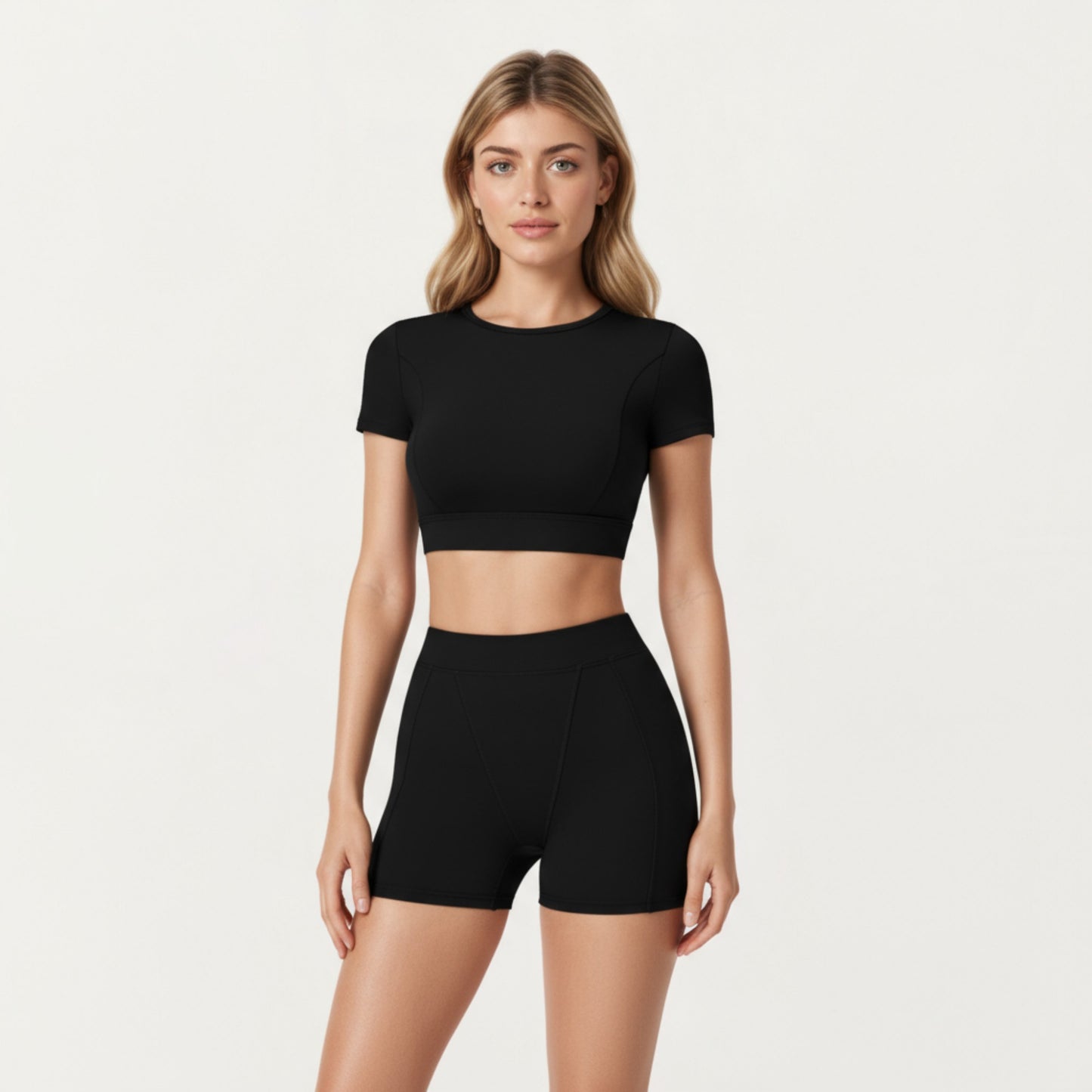 Anna-Kaci Active Women's Ribbed Cropped Short-Sleeve Top with Contour Waist Detail