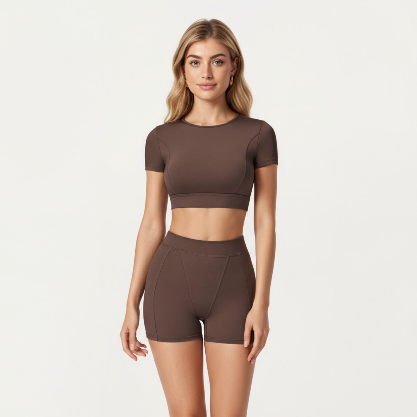 Anna-Kaci Active Women's Ribbed Cropped Short-Sleeve Top with Contour Waist Detail