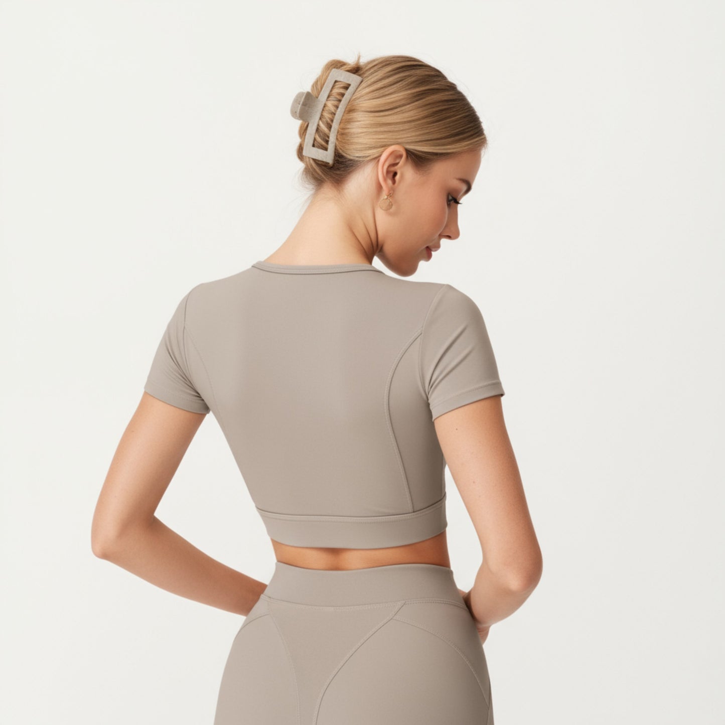 Anna-Kaci Active Women's Ribbed Cropped Short-Sleeve Top with Contour Waist Detail