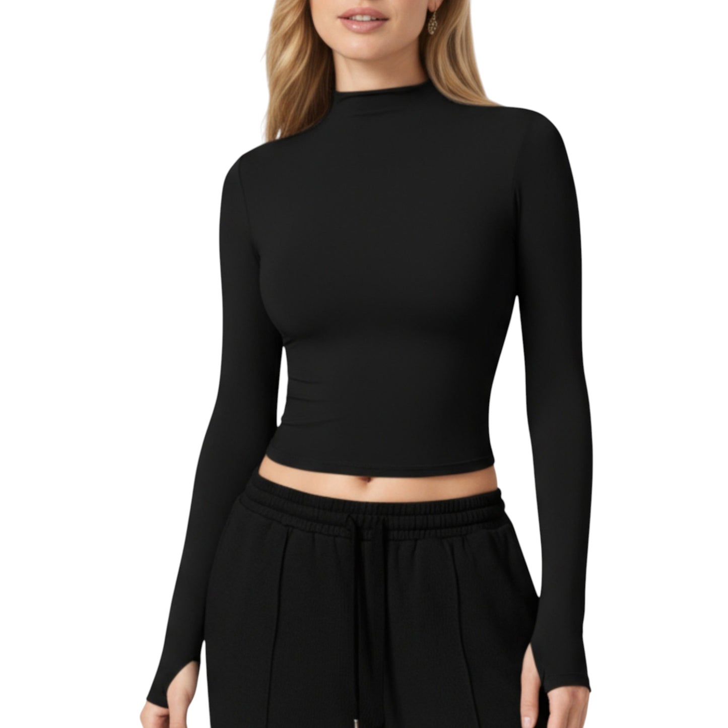 Anna-Kaci Active Women's High-Neck Cropped Long-Sleeve Top with Soft Textured Fabric