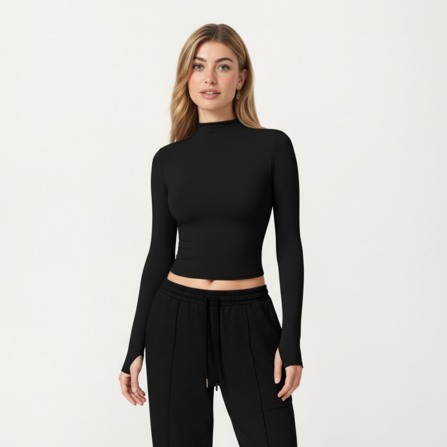 Anna-Kaci Active Women's High-Neck Cropped Long-Sleeve Top with Soft Textured Fabric