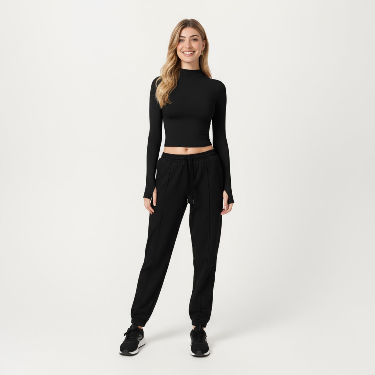 Anna-Kaci Active Women's High-Neck Cropped Long-Sleeve Top with Soft Textured Fabric