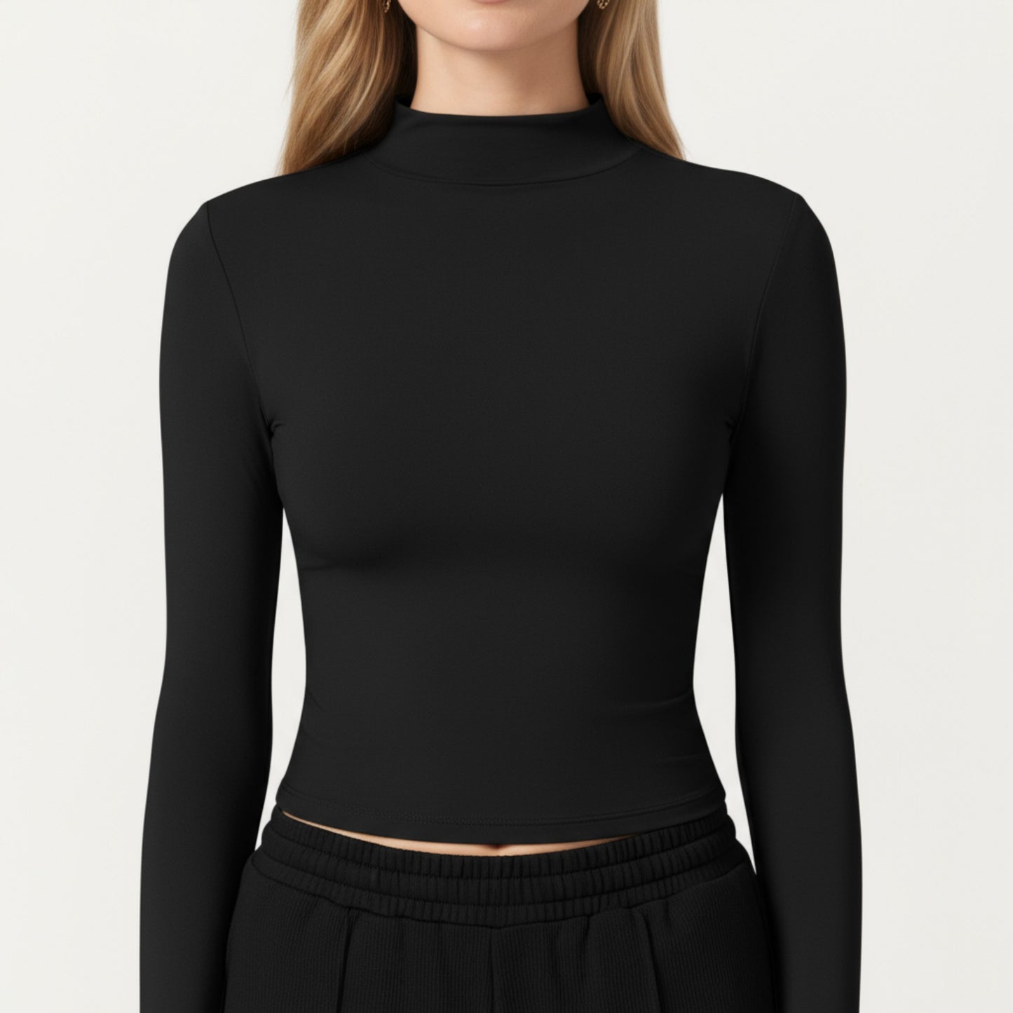 Anna-Kaci Active Women's High-Neck Cropped Long-Sleeve Top with Soft Textured Fabric