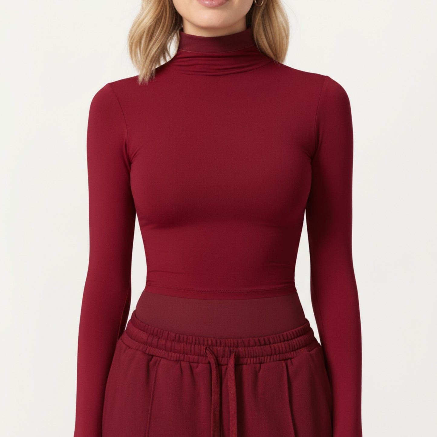 Anna-Kaci Active Women's High-Neck Cropped Long-Sleeve Top with Soft Textured Fabric