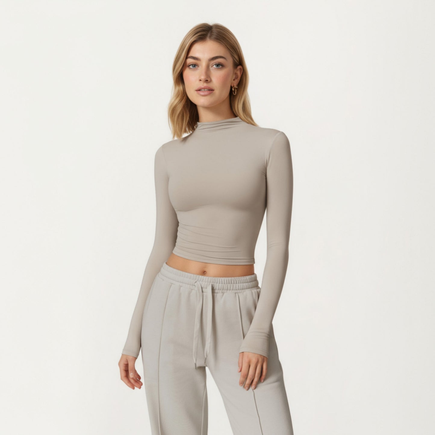 Anna-Kaci Active Women's High-Neck Cropped Long-Sleeve Top with Soft Textured Fabric