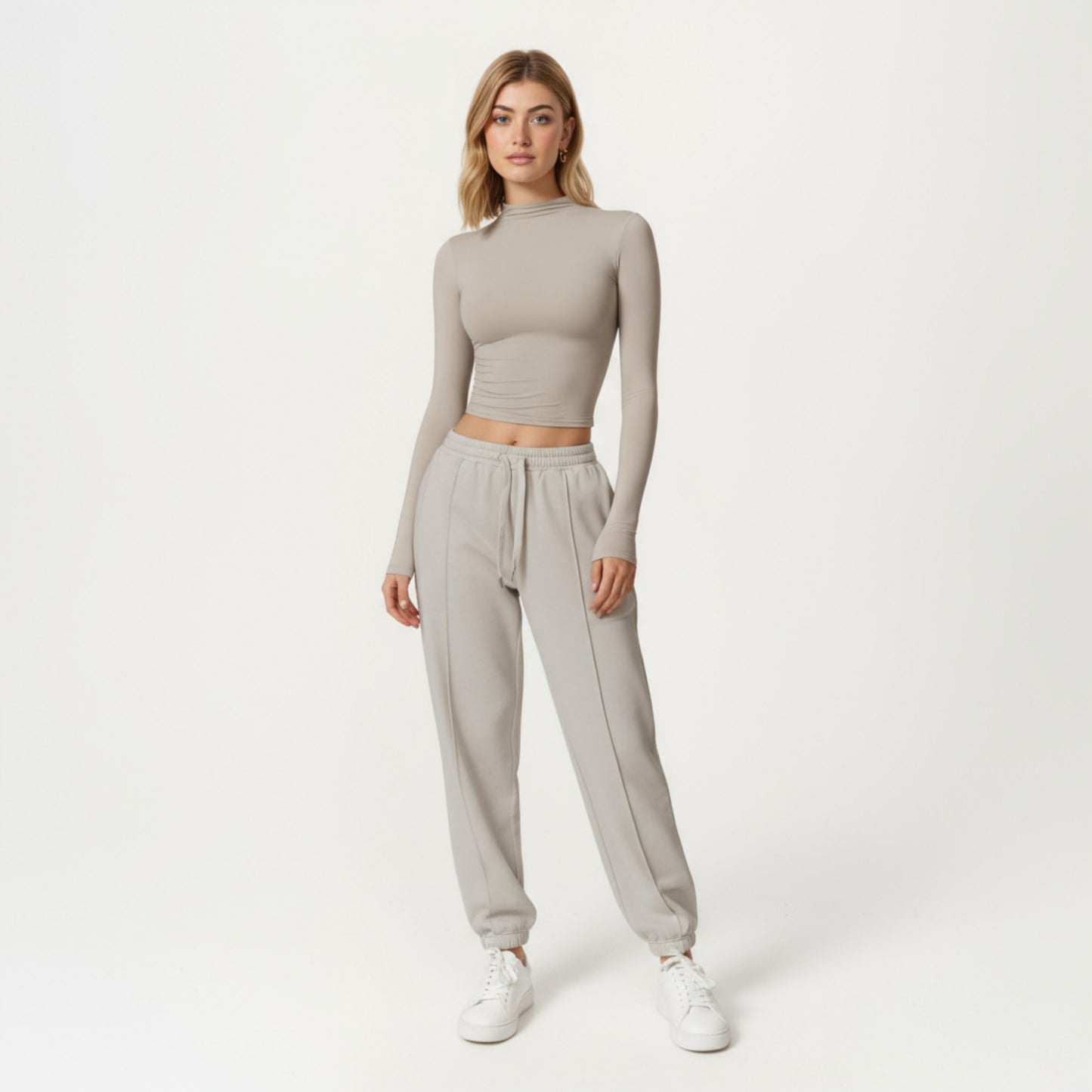 Anna-Kaci Active Women's High-Neck Cropped Long-Sleeve Top with Soft Textured Fabric