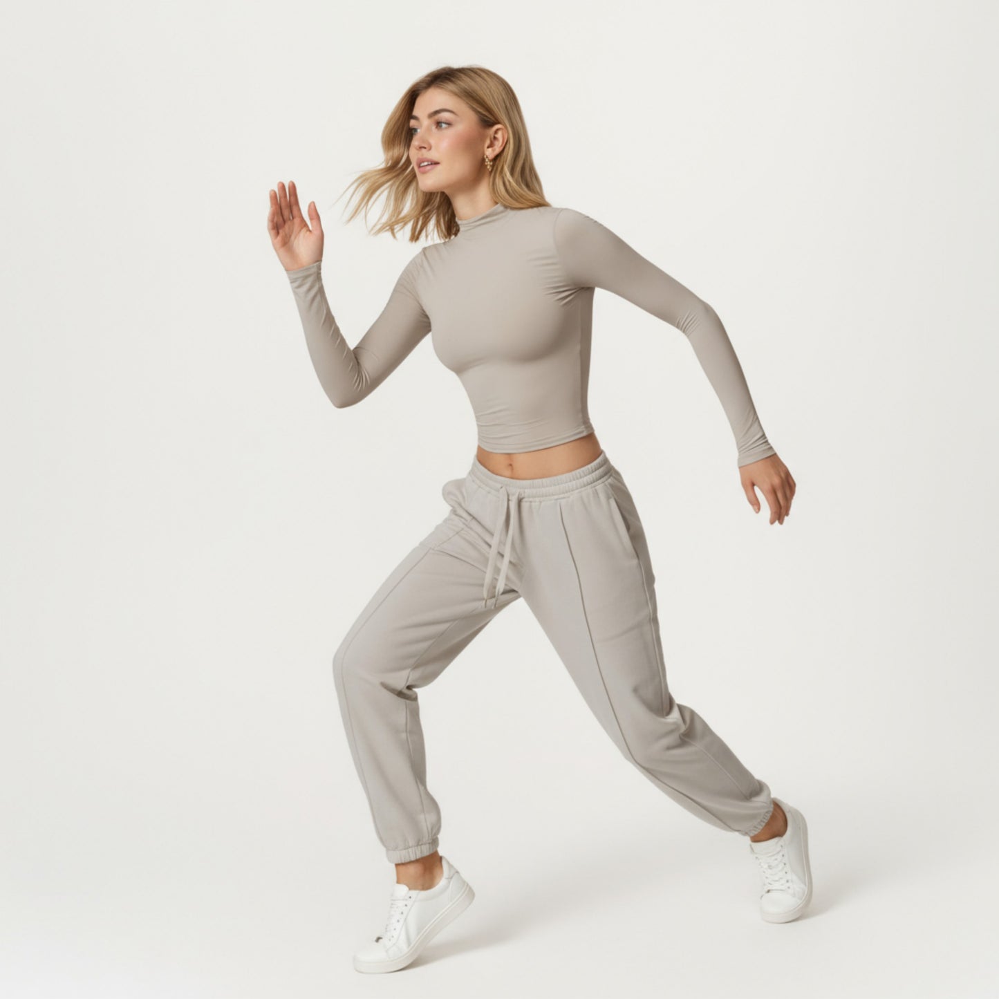 Anna-Kaci Active Women's High-Neck Cropped Long-Sleeve Top with Soft Textured Fabric