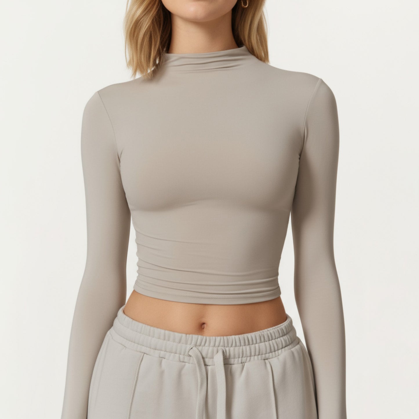 Anna-Kaci Active Women's High-Neck Cropped Long-Sleeve Top with Soft Textured Fabric