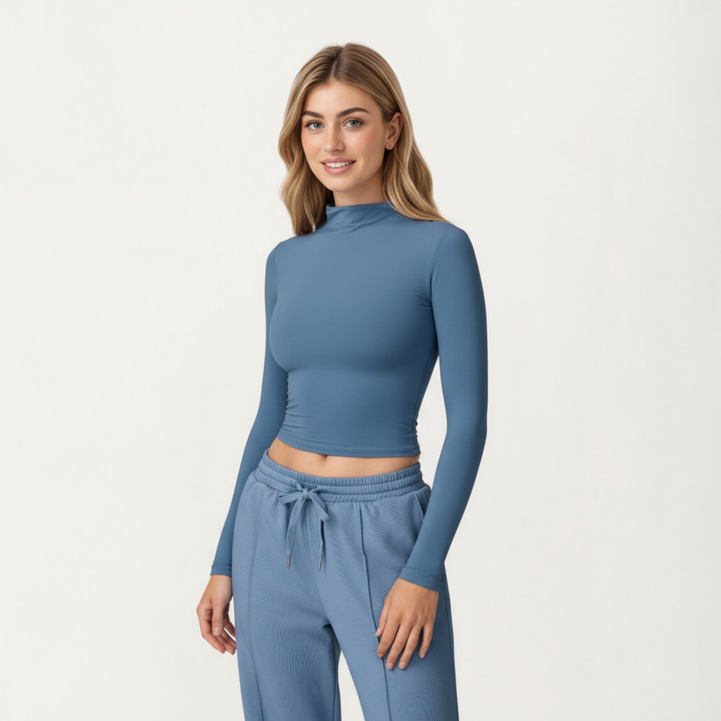 Anna-Kaci Active Women's High-Neck Cropped Long-Sleeve Top with Soft Textured Fabric