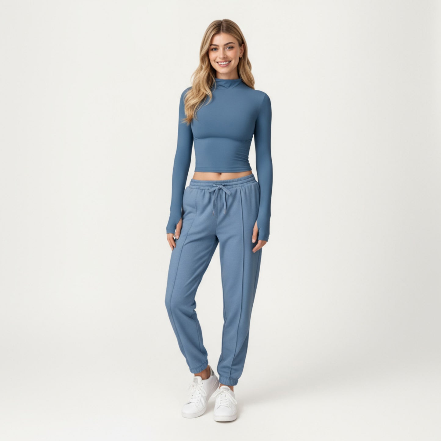 Anna-Kaci Active Women's High-Neck Cropped Long-Sleeve Top with Soft Textured Fabric