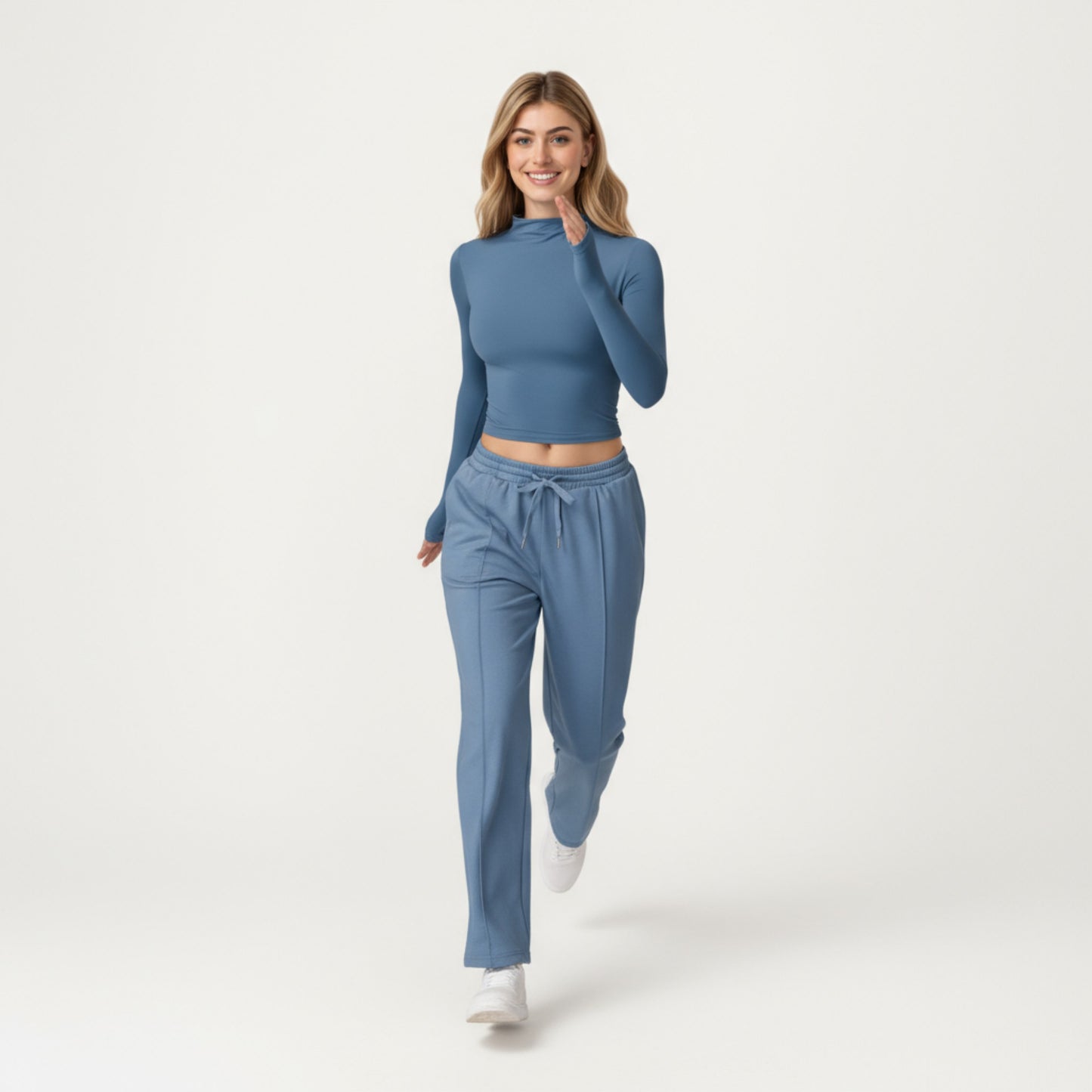 Anna-Kaci Active Women's High-Neck Cropped Long-Sleeve Top with Soft Textured Fabric