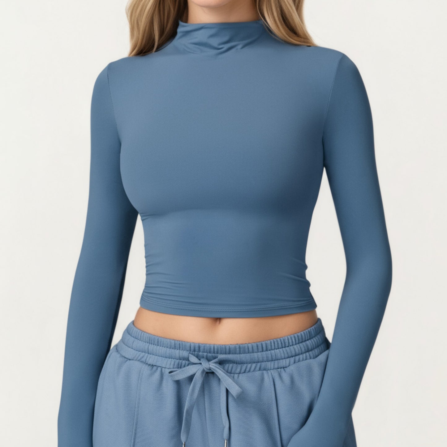 Anna-Kaci Active Women's High-Neck Cropped Long-Sleeve Top with Soft Textured Fabric