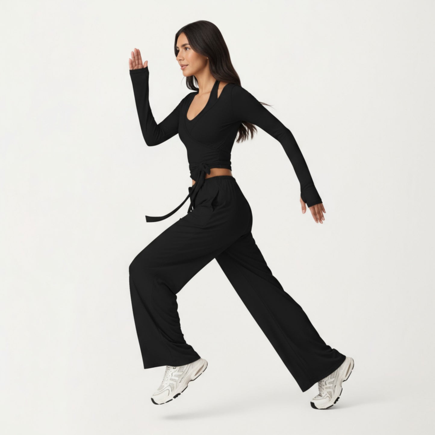 Anna-Kaci Active Women's V-Neck Belted Waist Layering Piece Outwear with Front Tie Detail