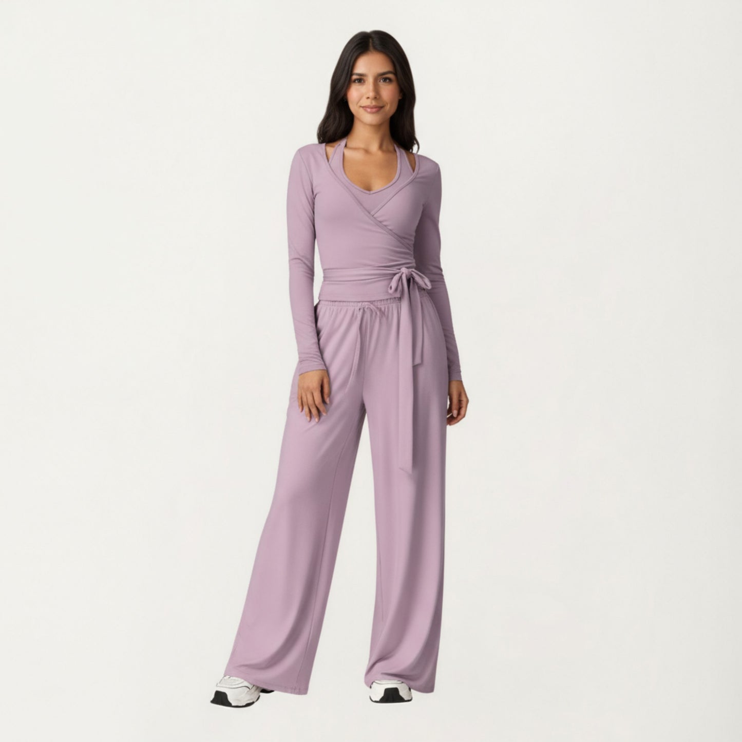 Anna-Kaci Active Women's V-Neck Belted Waist Layering Piece Outwear with Front Tie Detail